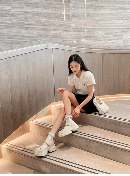 French Bowknot Chunky Platform Loafers S0007