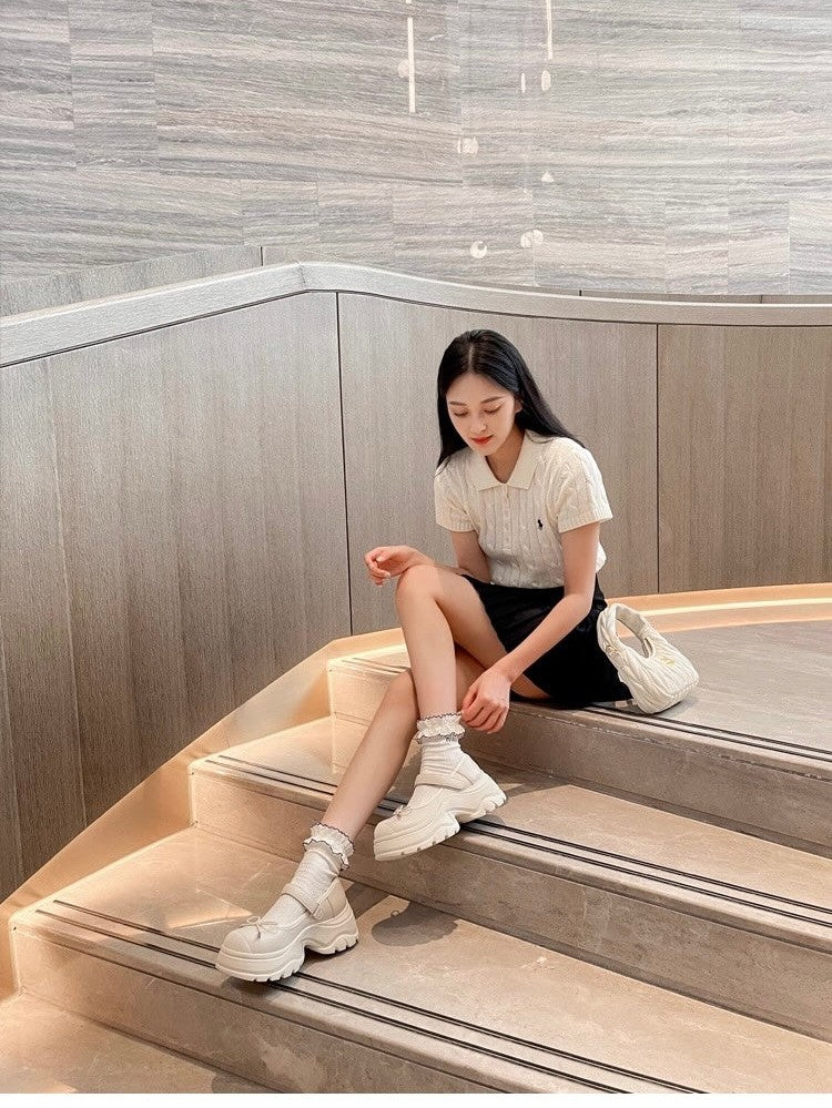 French Bowknot Chunky Platform Loafers S0007