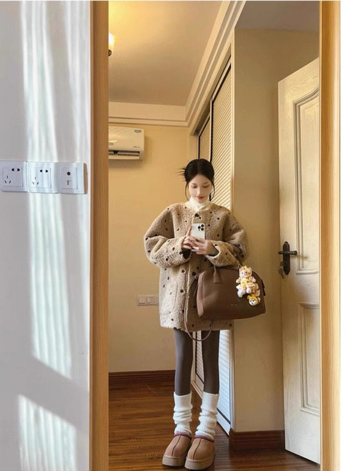 Polka Dot Plush Sherpa Fur Jacket C0030