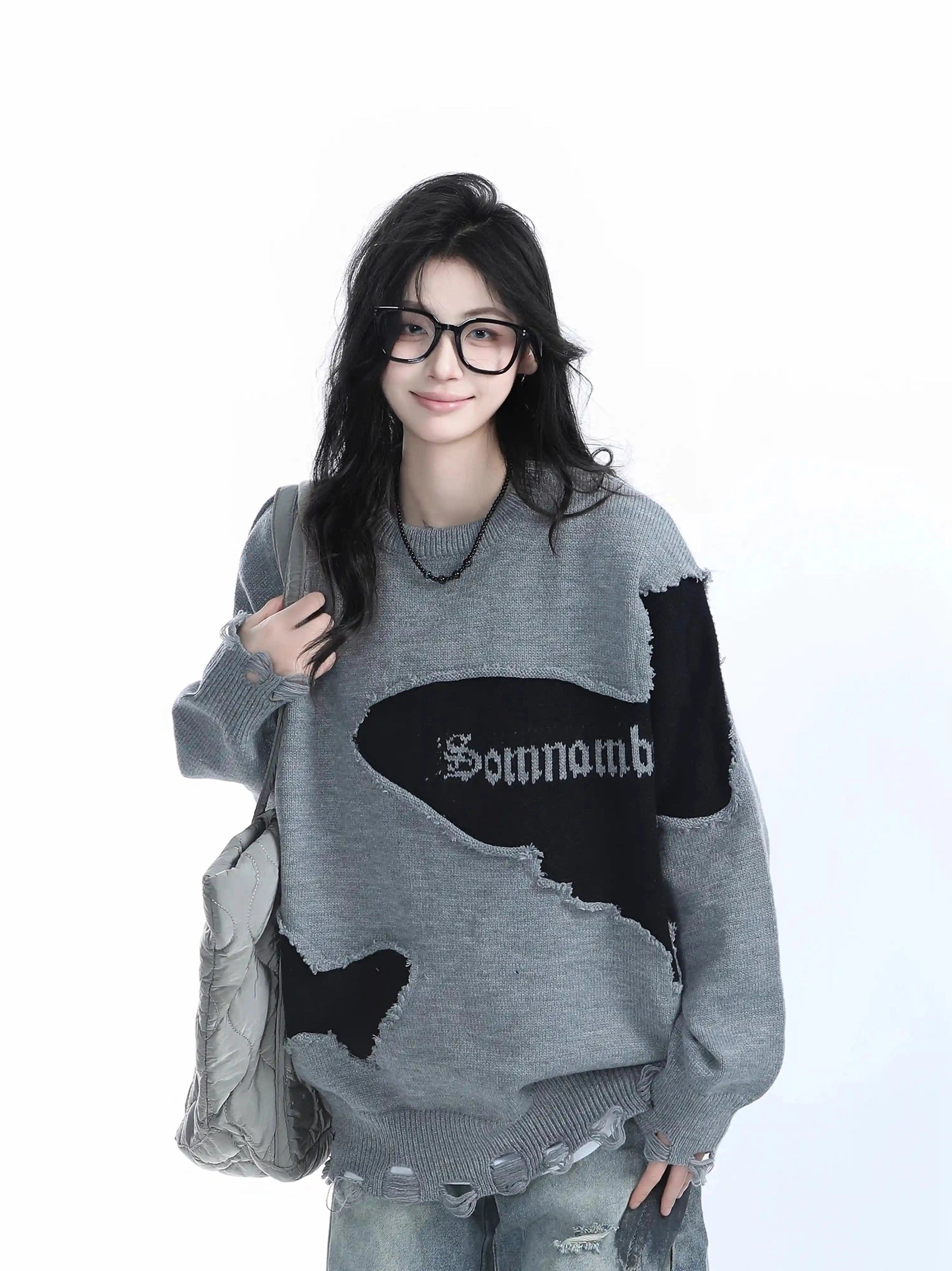 Distressed Butterfly Knit Sweater  f0370