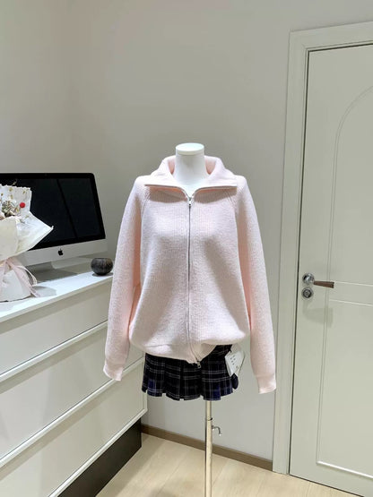 Women’s Mock Neck Zip Knit Cardigan Jacket C0007