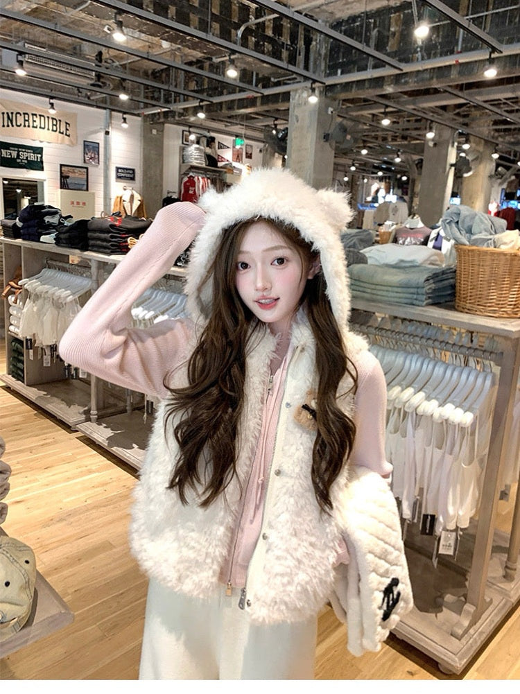 Women’s Hooded Sleeveless Vest Outerwear C0010