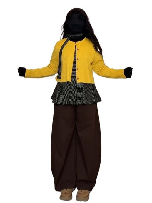 Striped suspender knitted cardigan set C0083