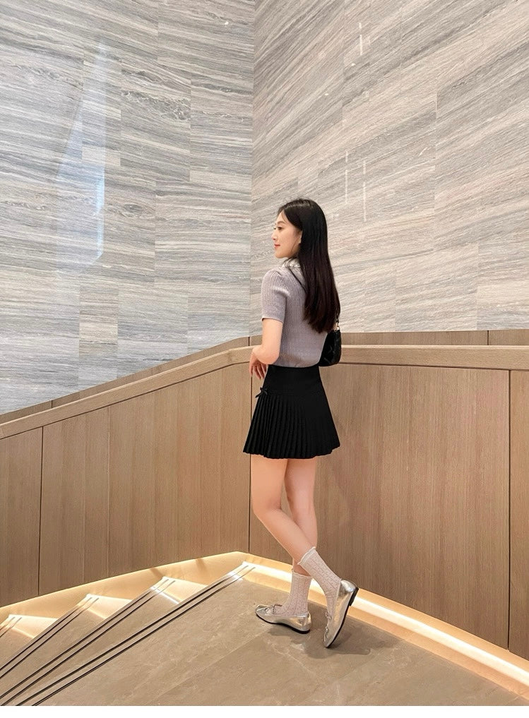 French Square-Toe Bow Ballet Flats S0008