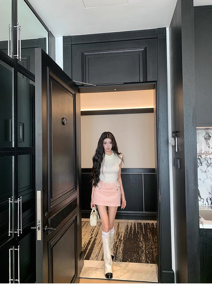 Pink Corduroy A-Line Mini Skirt C0003