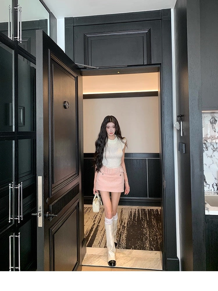 Pink Corduroy A-Line Mini Skirt C0003