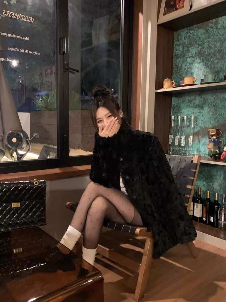 Women’s Plush Eco Faux Fur High-Neck Coat C0038