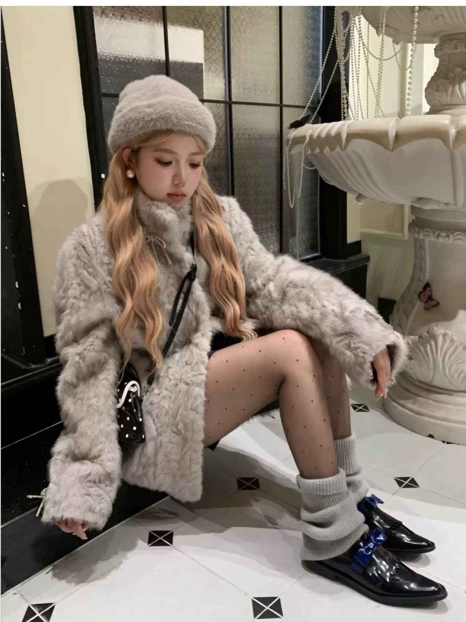 Elegant Bow Stand-Collar Teddy Sherpa Jacket C0046