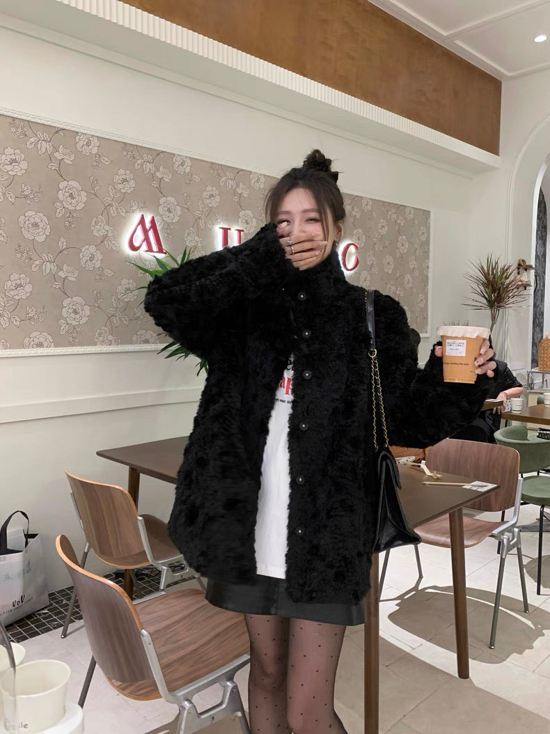 Women’s Plush Eco Faux Fur High-Neck Coat C0038