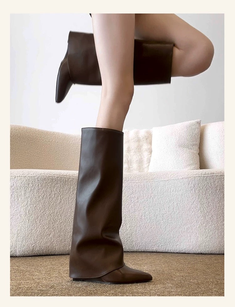 Retro Y2K Wedge Heel Long Boots S0002