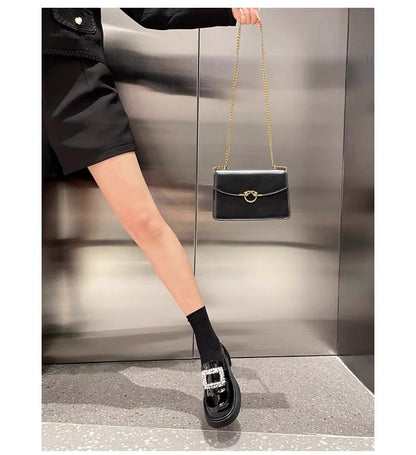 Women’s Rhinestone Square Buckle Platform Loafers S0006