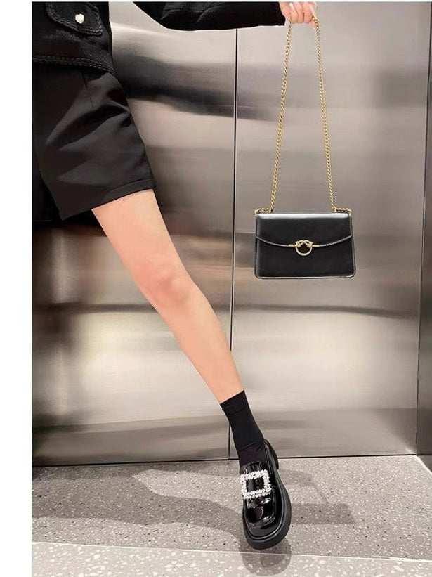 Women’s Rhinestone Square Buckle Platform Loafers S0006