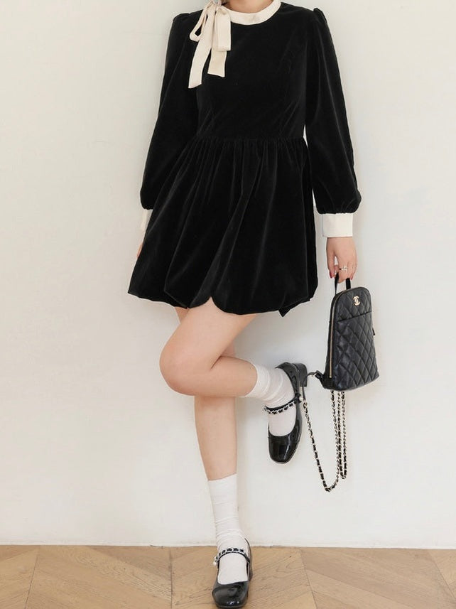 crushpeach Elegant Party Velvet White bow Dress