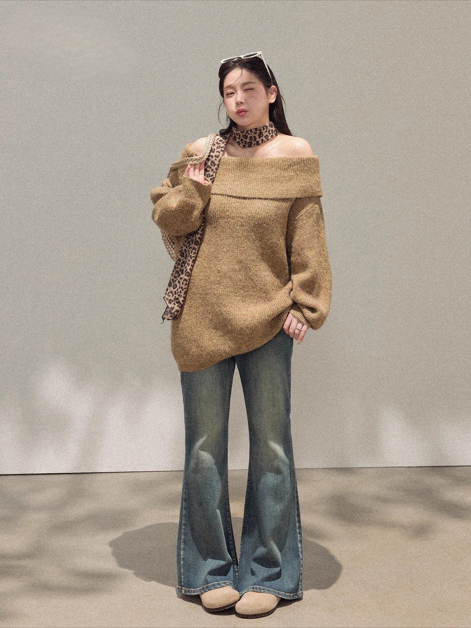 Autumn and winter thin one-word neck sweater C0105