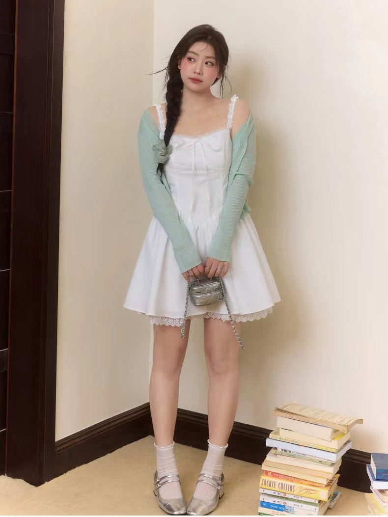 crushpeach White Angel Vacation Style white Lace Halter short  Dress