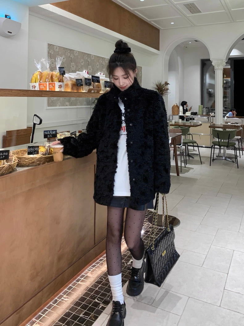 Women’s Plush Eco Faux Fur High-Neck Coat C0038
