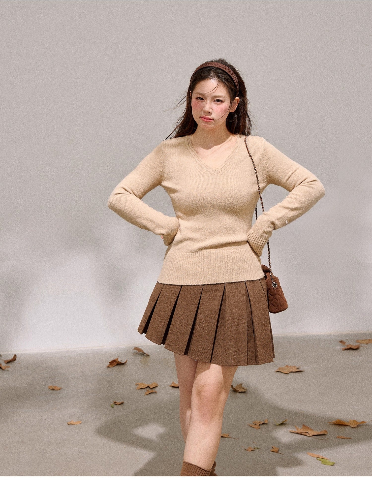 Brown pleated skirt C0124