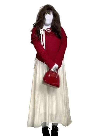 One-word shoulder bow knitted top C0223