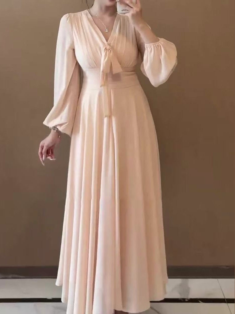 crushpeach Peach Pink Bow V-Neck A-Line Dress