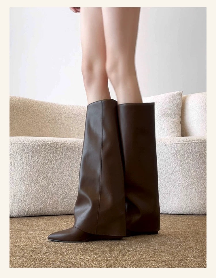 Retro Y2K Wedge Heel Long Boots S0002