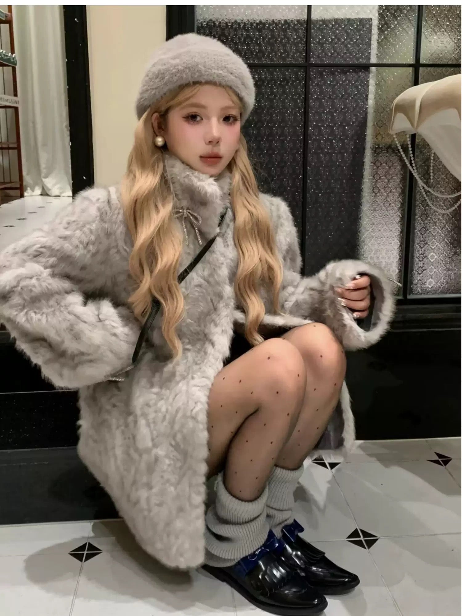 Elegant Bow Stand-Collar Teddy Sherpa Jacket C0046