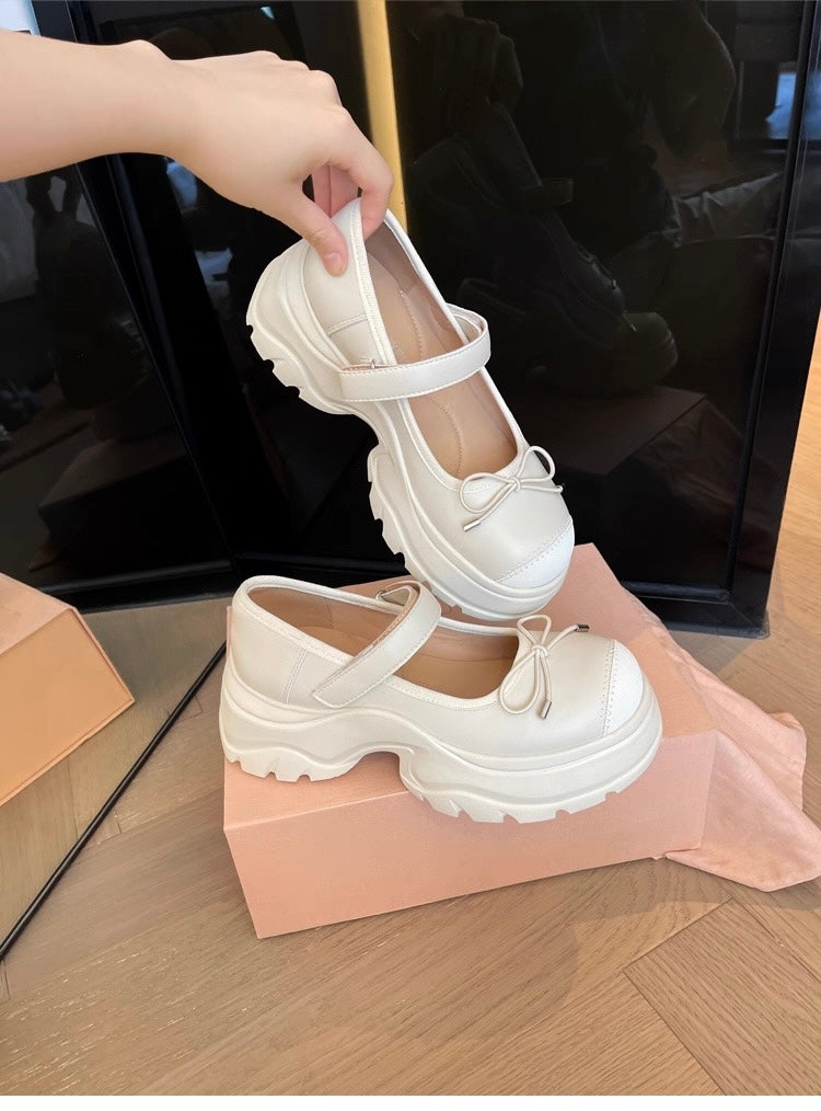 French Bowknot Chunky Platform Loafers S0007