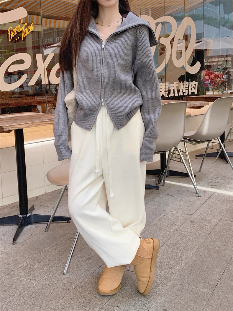 Zip-Up Stand Collar Knit Sweater Jacket C0021