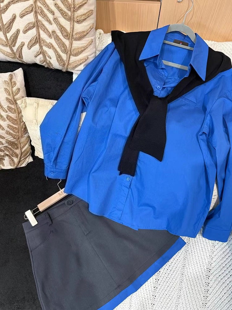 Blue shirt with shawl C0239