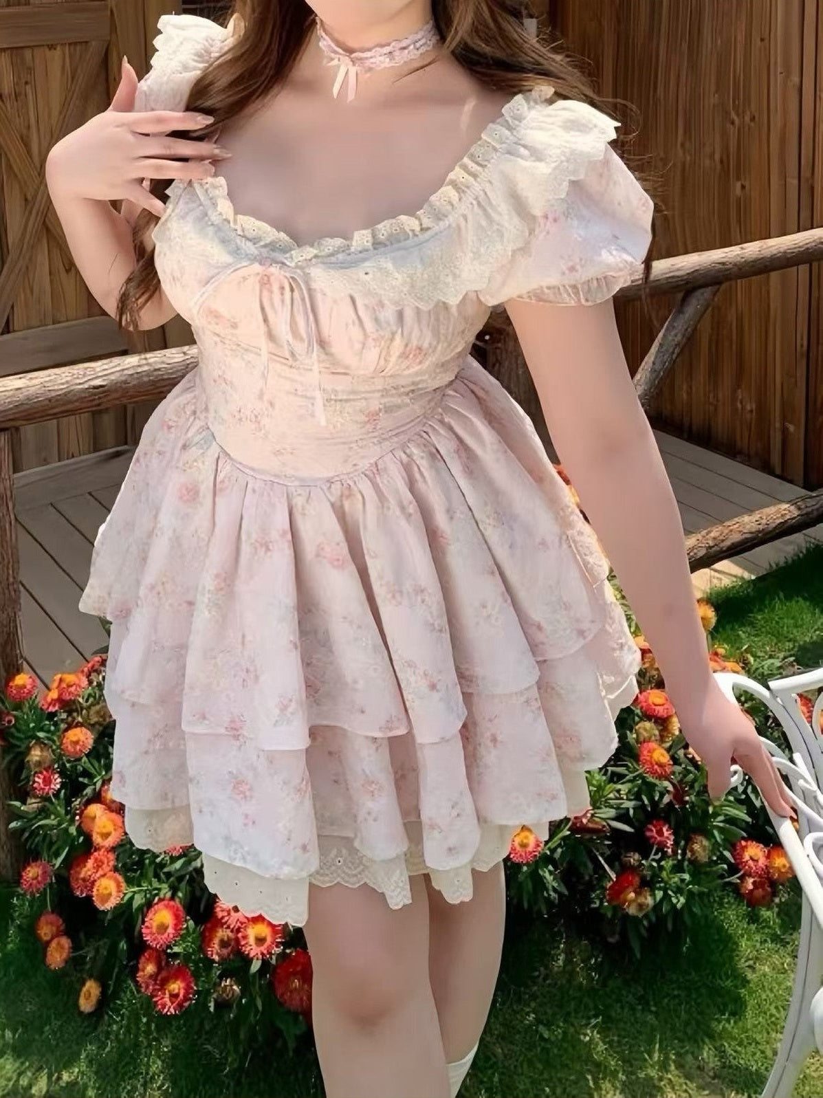 crushpeach Pink Cherry Garden Exquisite Cotton Embroidered Lace MINI Dress