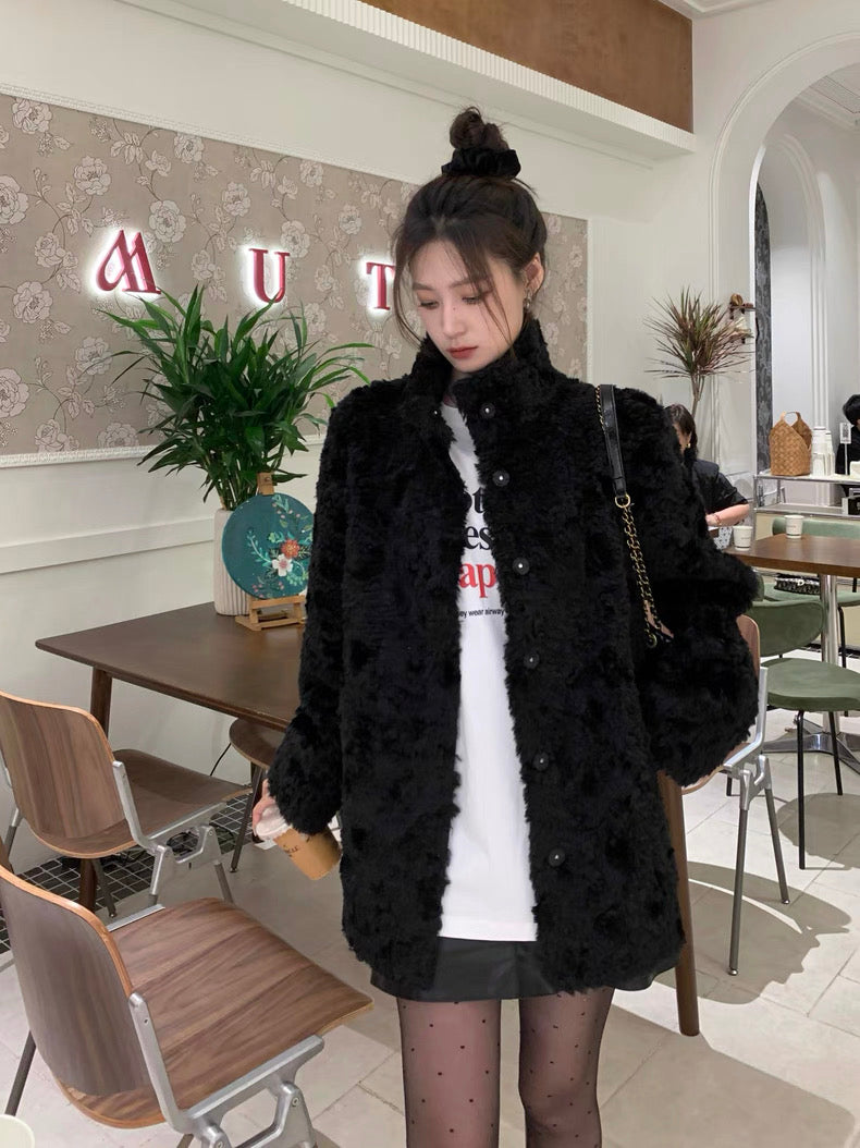 Women’s Plush Eco Faux Fur High-Neck Coat C0038