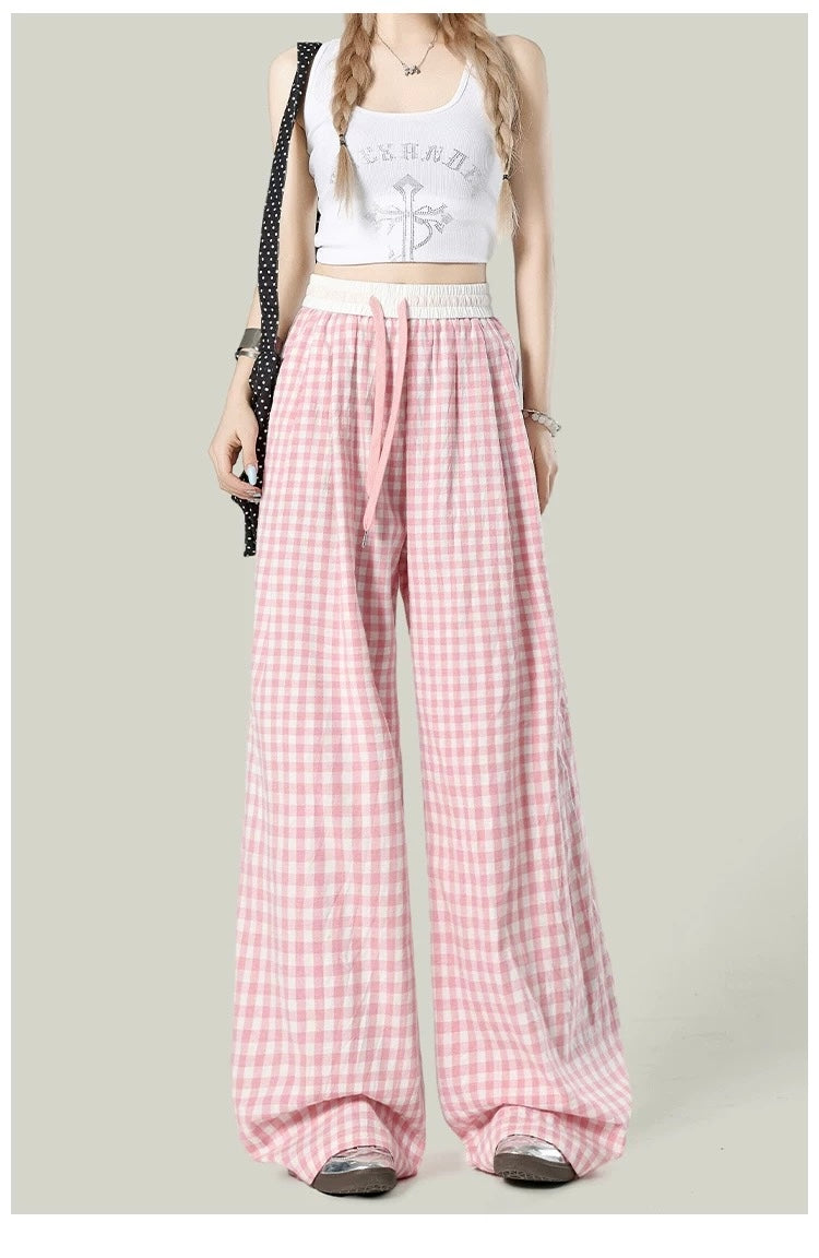 Women’s Plaid Loose Wide-Leg Trousers C0014