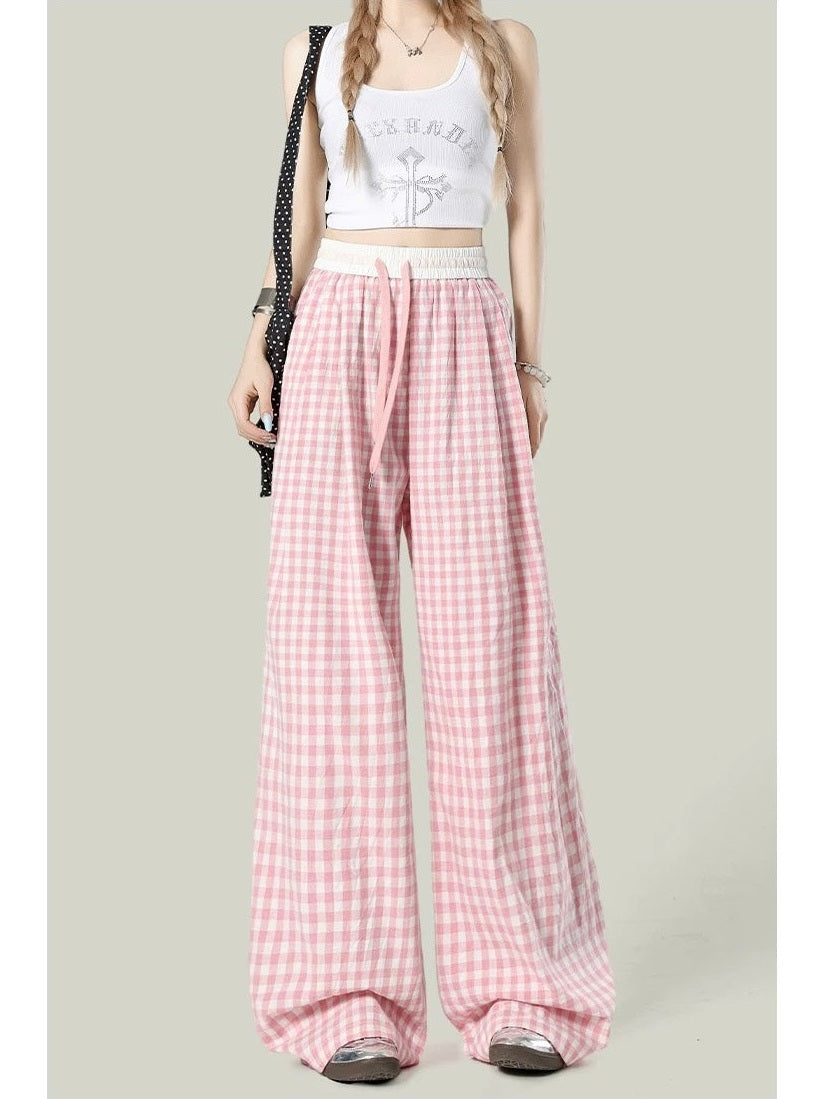 Women’s Plaid Loose Wide-Leg Trousers C0014