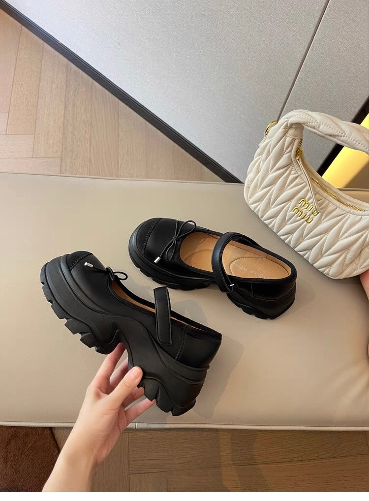 French Bowknot Chunky Platform Loafers S0007