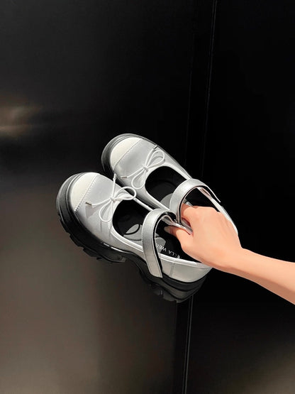 French Bowknot Chunky Platform Loafers S0007