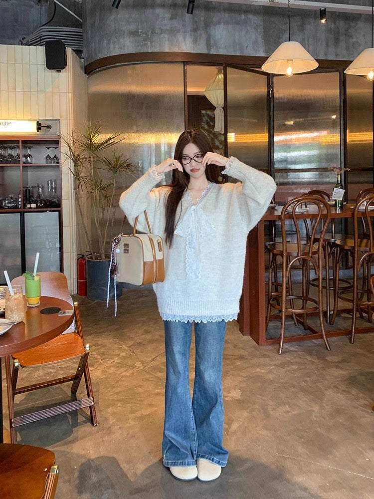 Lace Bowknot Cute Knit Sweater C0039