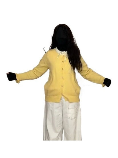 Crew neck fake two-piece knitted sweater f0288