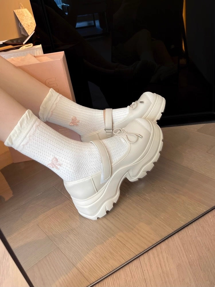 French Bowknot Chunky Platform Loafers S0007