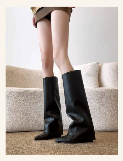 Retro Y2K Wedge Heel Long Boots S0002