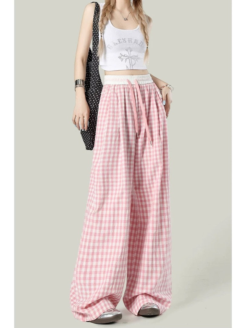 Women’s Plaid Loose Wide-Leg Trousers C0014