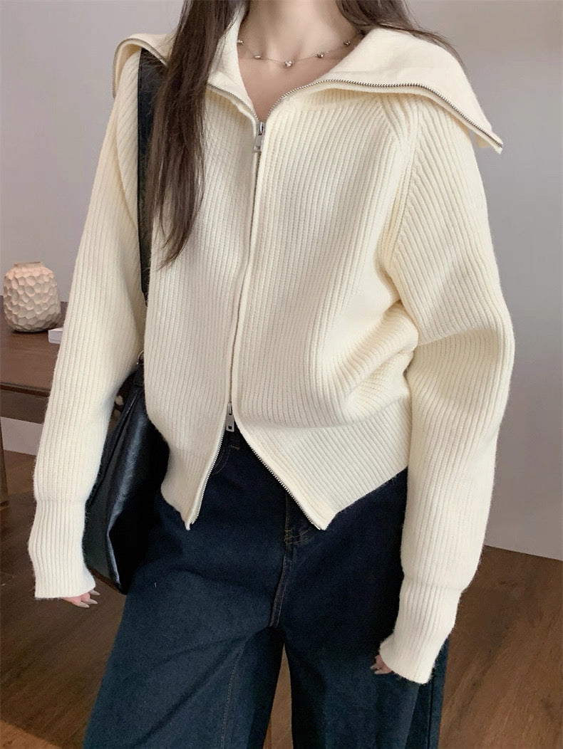 Zip-Up Stand Collar Knit Sweater Jacket C0021