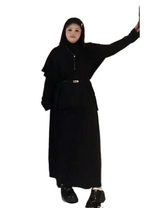 Long Sleeve V-Neck Dress  Bat Sleeve Shawl Two-piece Set C0254