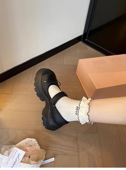 French Bowknot Chunky Platform Loafers S0007