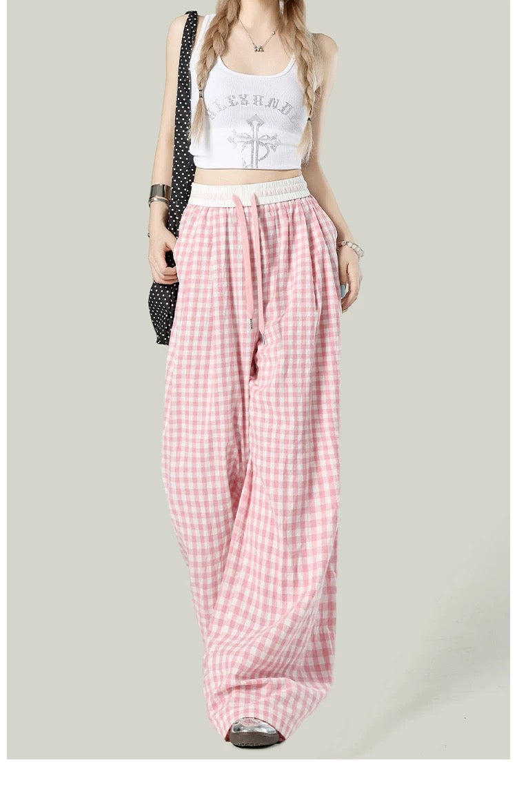 Women’s Plaid Loose Wide-Leg Trousers C0014