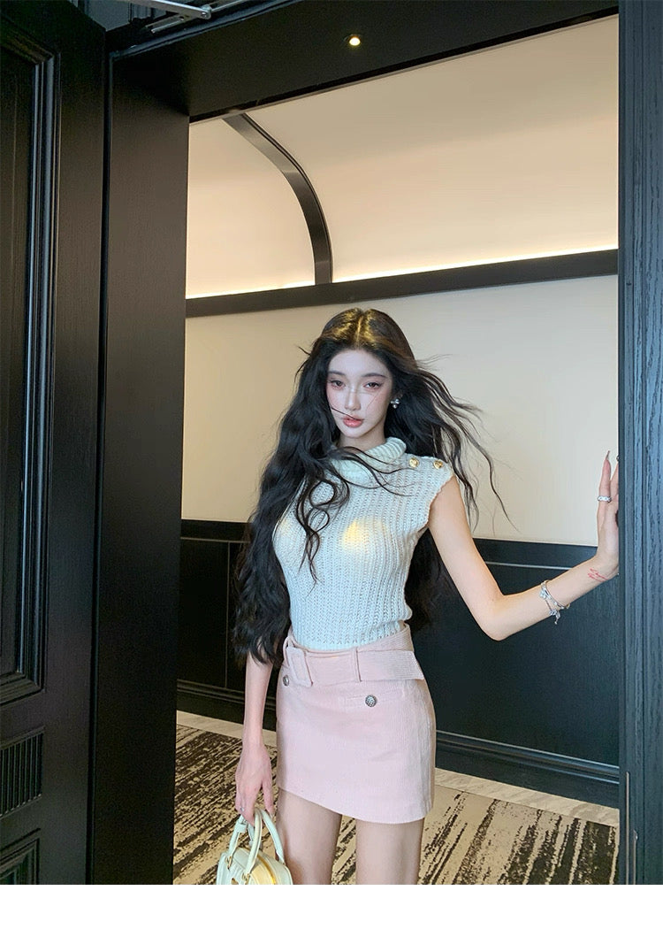 Pink Corduroy A-Line Mini Skirt C0003