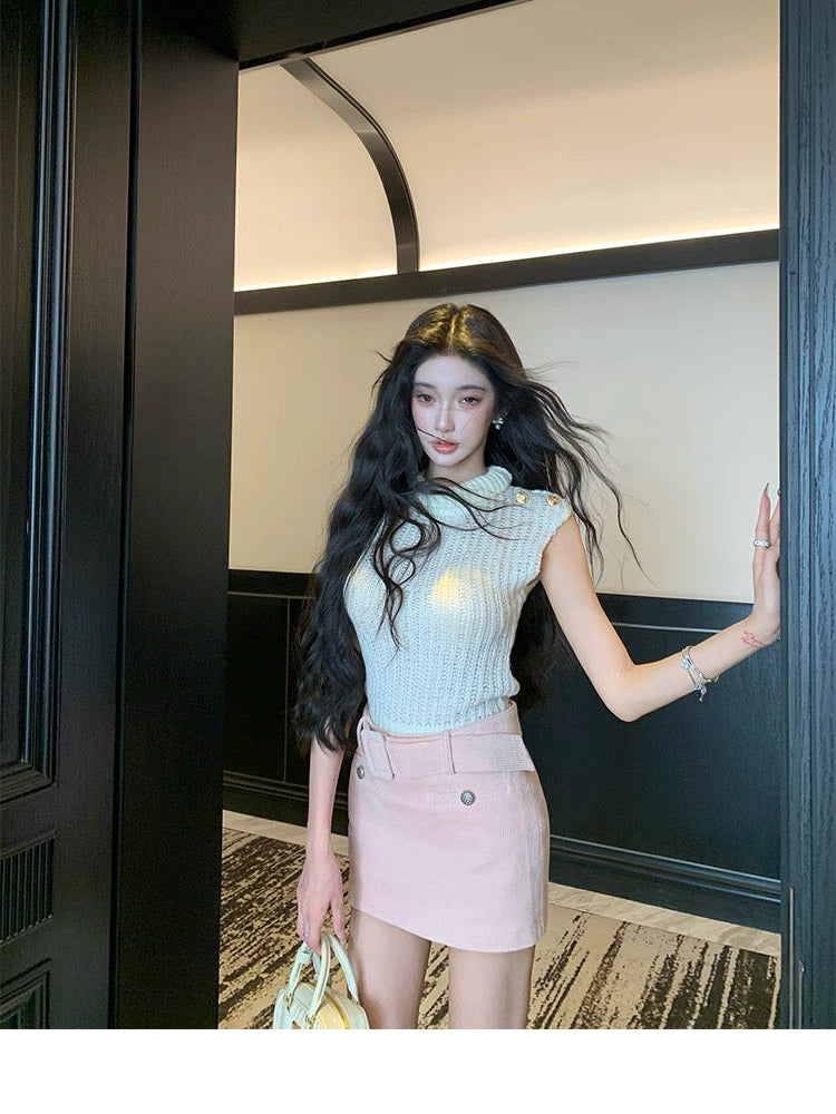 Pink Corduroy A-Line Mini Skirt C0003