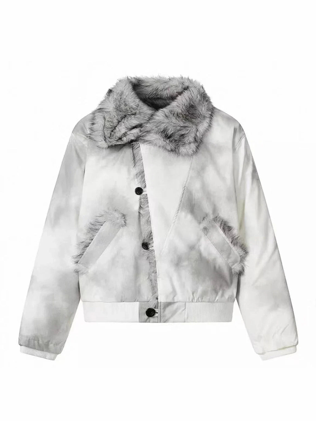 Asymmetric Button Dyed Puffer Jacket   f0386