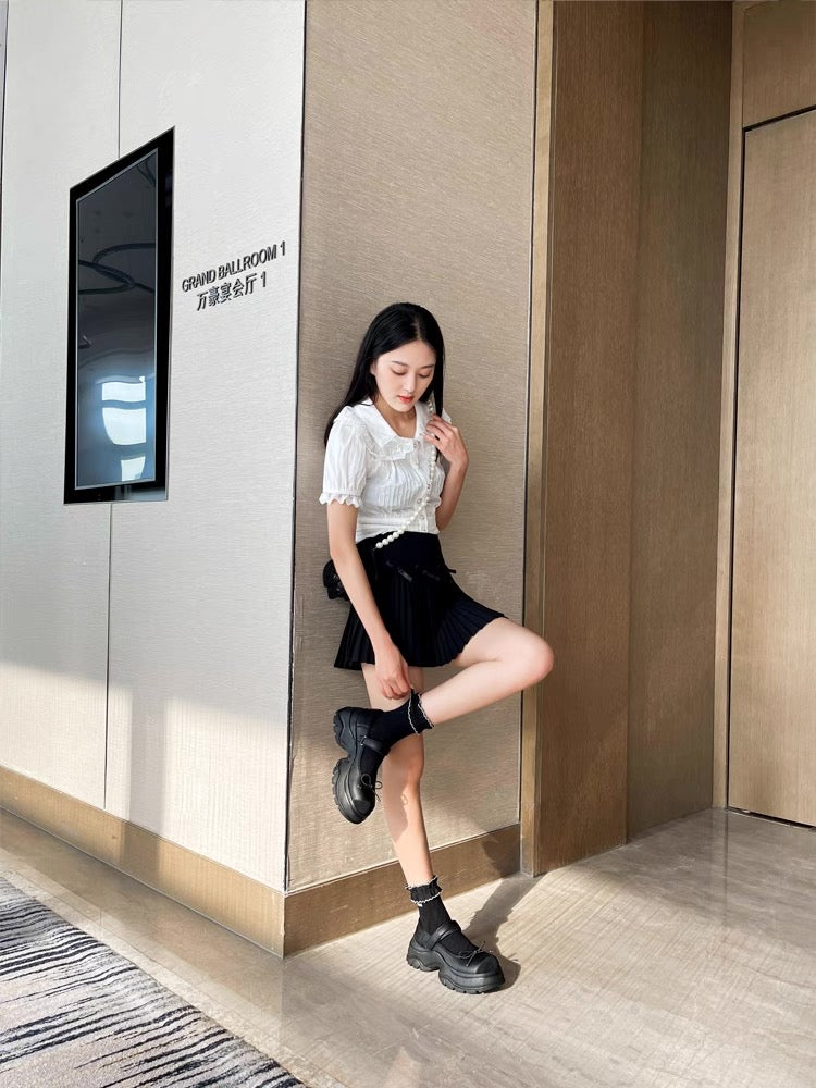 French Bowknot Chunky Platform Loafers S0007