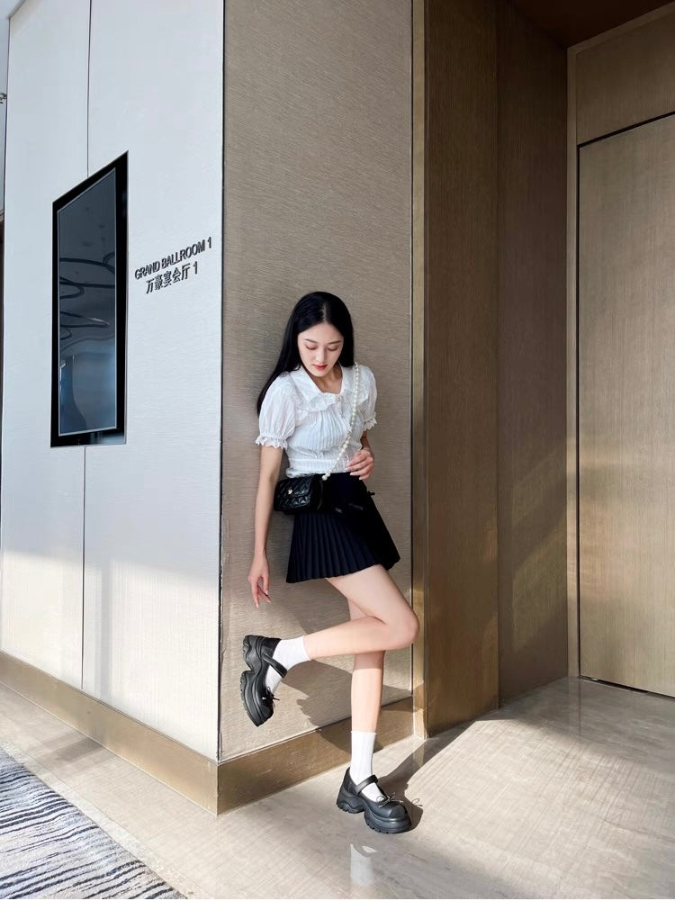 French Bowknot Chunky Platform Loafers S0007