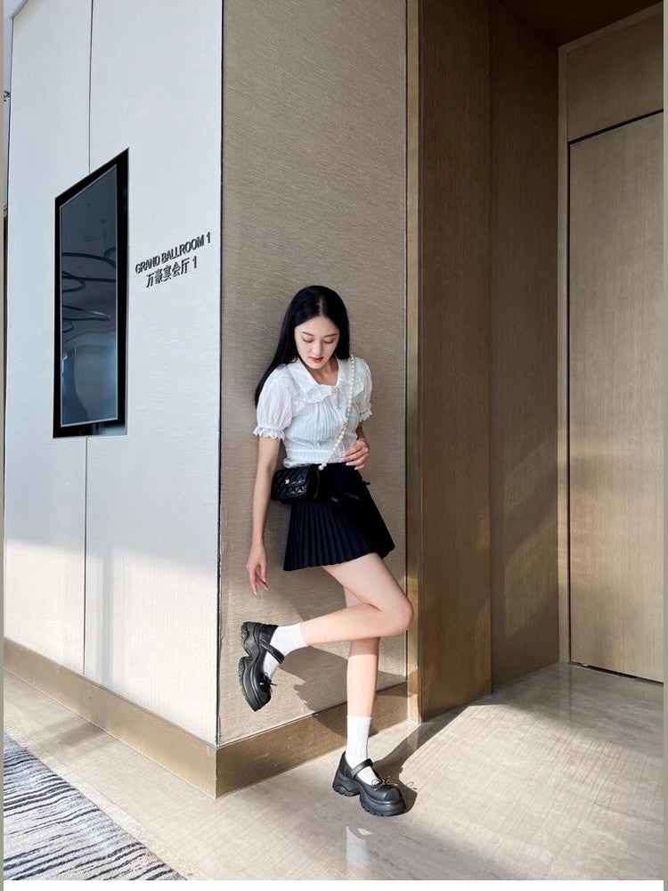 French Bowknot Chunky Platform Loafers S0007