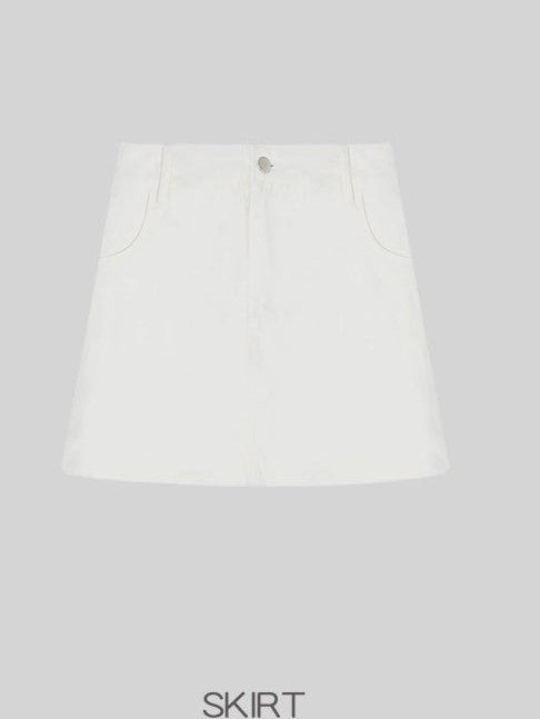 White denim high waist skirt C0231